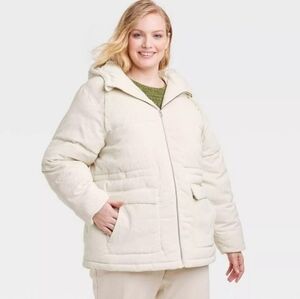 New! Universal Thread Corduroy Cream Puffer Jacket Size Small